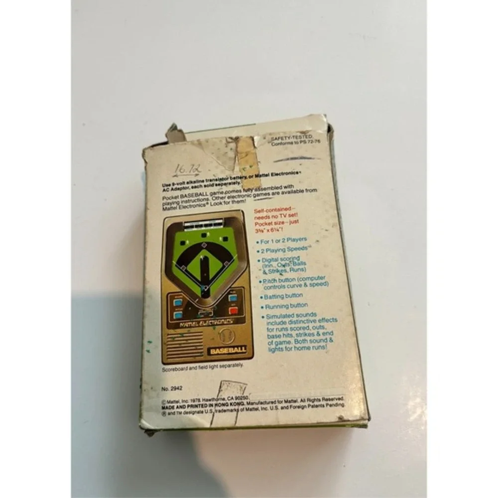 Vintage‎ Mattel Electronics Baseball 1978 Vintage Handheld Game w/Box